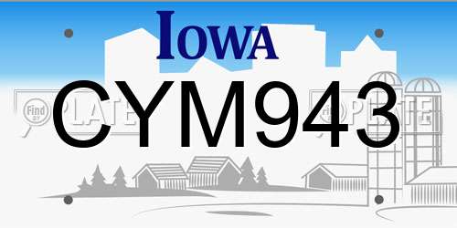 CYM943 Iowa License Plate