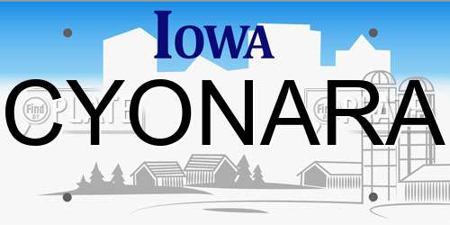 CYONARA Iowa License Plate