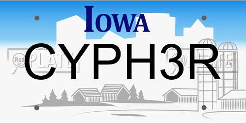 CYPH3R Iowa License Plate