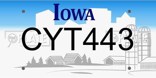 CYT443 Iowa License Plate