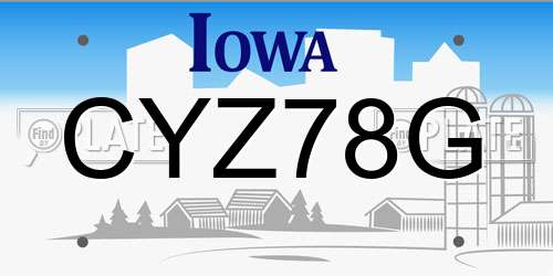 CYZ78G Iowa License Plate