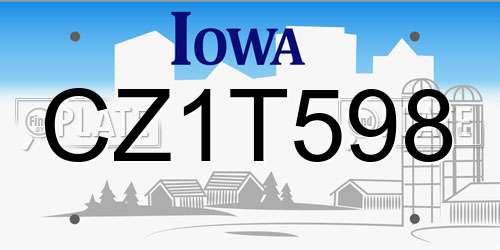 CZ1T598 Iowa License Plate