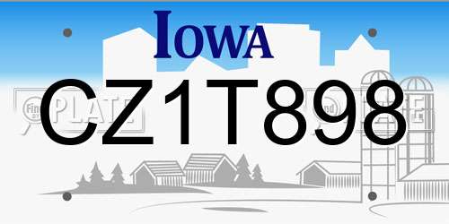 CZ1T898 Iowa License Plate