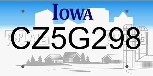 CZ5G298 Iowa License Plate