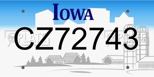 CZ72743 Iowa License Plate