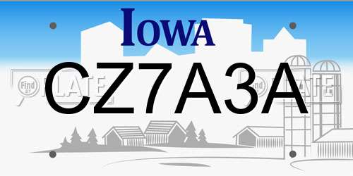 CZ7A3A Iowa License Plate