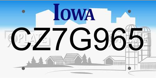 CZ7G965 Iowa License Plate