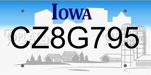 CZ8G795 Iowa License Plate