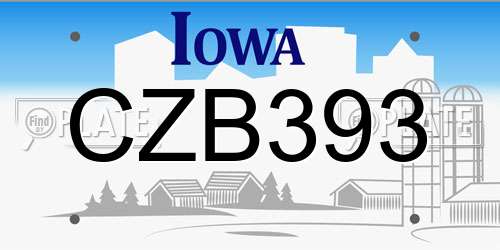 CZB393 Iowa License Plate