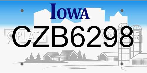 CZB6298 Iowa License Plate