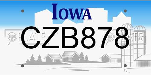 CZB878 Iowa License Plate