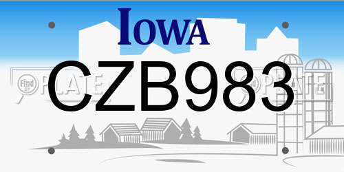 CZB983 Iowa License Plate