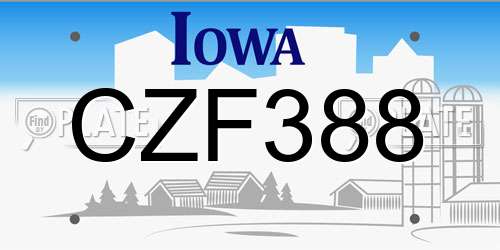 CZF388 Iowa License Plate