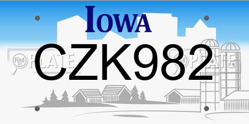 CZK982 Iowa License Plate