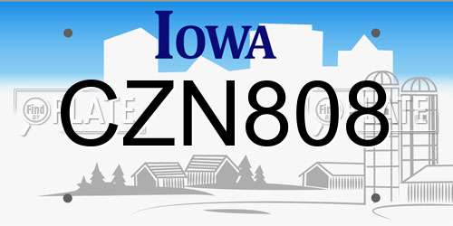 CZN808 Iowa License Plate