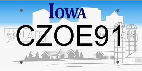 CZOE91 Iowa License Plate