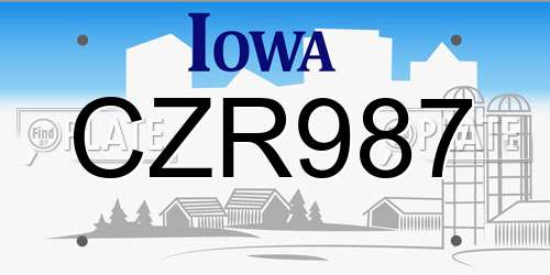 CZR987 Iowa License Plate
