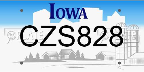 CZS828 Iowa License Plate