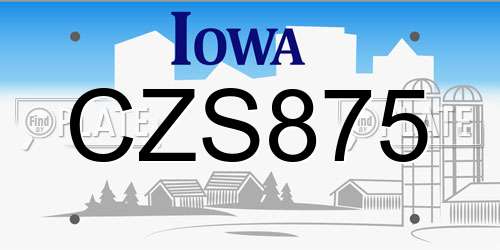 CZS875 Iowa License Plate