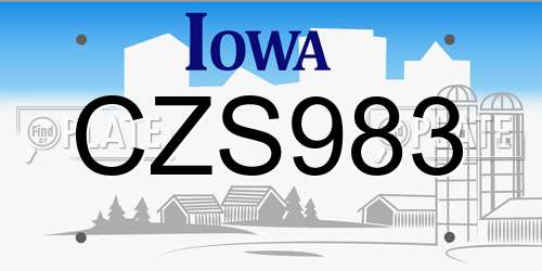CZS983 Iowa License Plate