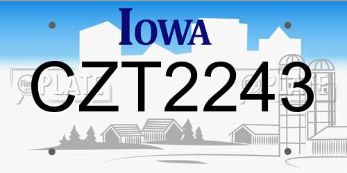 CZT2243 Iowa License Plate
