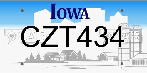 CZT434 Iowa License Plate
