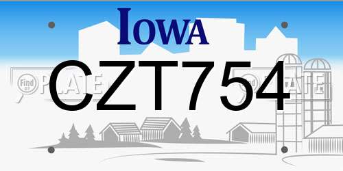 CZT754 Iowa License Plate