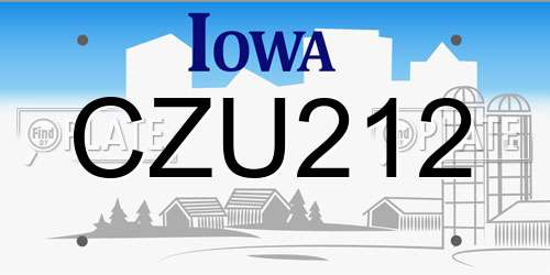 CZU212 Iowa License Plate