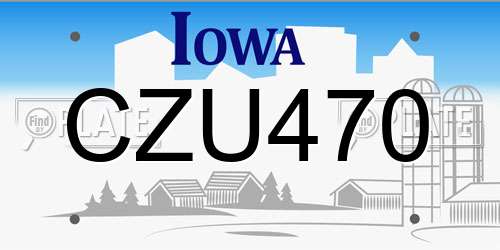 CZU470 Iowa License Plate