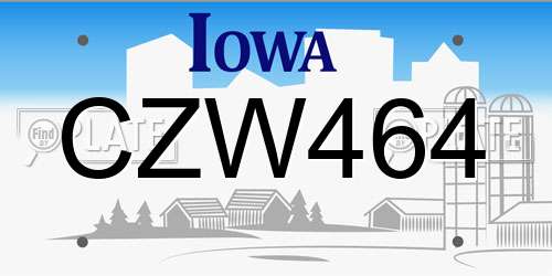 CZW464 Iowa License Plate