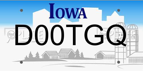 D00TGQ Iowa License Plate