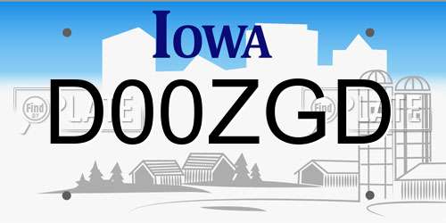 D00ZGD Iowa License Plate