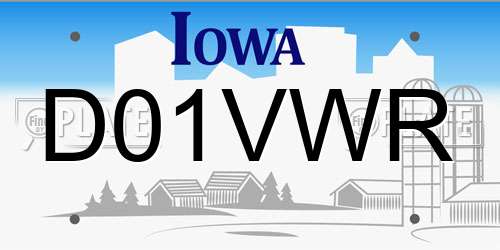 D01VWR Iowa License Plate