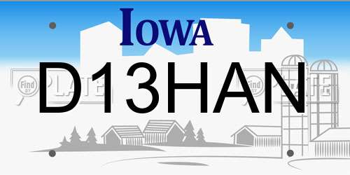 D13HAN Iowa License Plate
