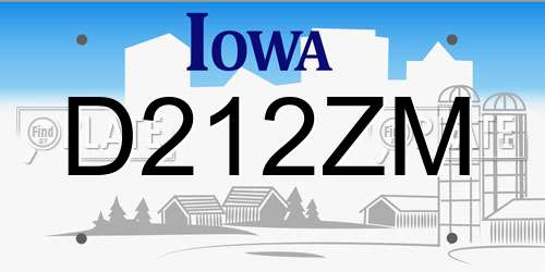 D212ZM Iowa License Plate