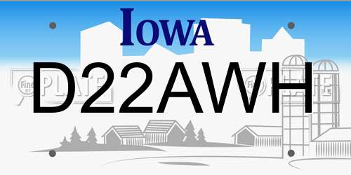 D22AWH Iowa License Plate