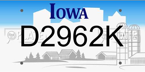 D2962K Iowa License Plate