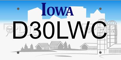 D30LWC Iowa License Plate