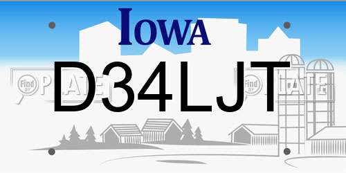 D34LJT Iowa License Plate