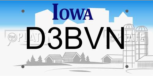 D3BVN Iowa License Plate