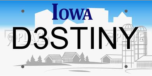 D3STINY Iowa License Plate