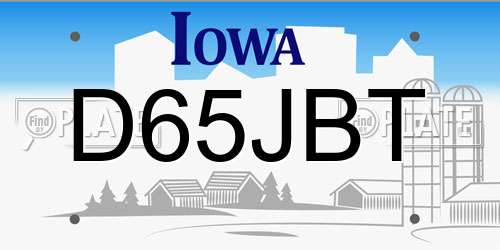 D65JBT Iowa License Plate