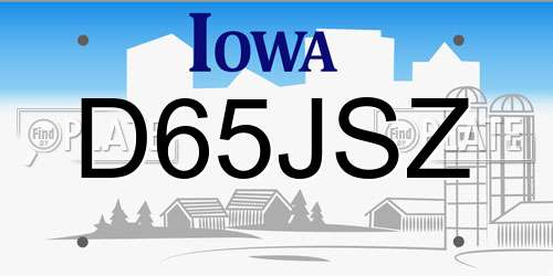 D65JSZ Iowa License Plate