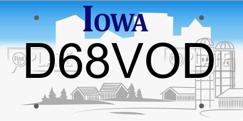 D68VOD Iowa License Plate