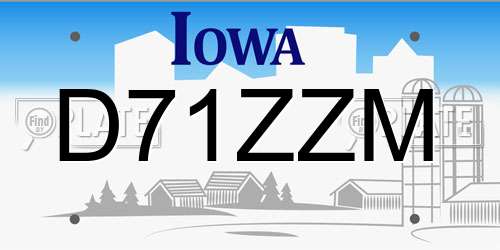 D71ZZM Iowa License Plate