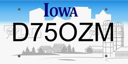 D75OZM Iowa License Plate