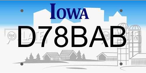 D78BAB Iowa License Plate