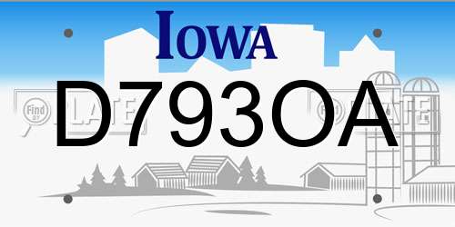 D793OA Iowa License Plate