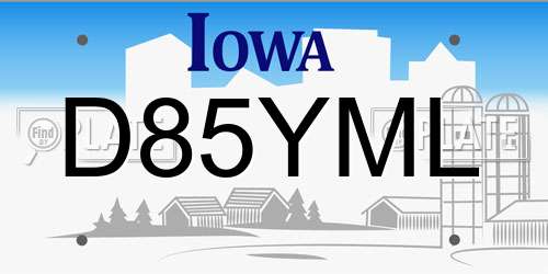 D85YML Iowa License Plate