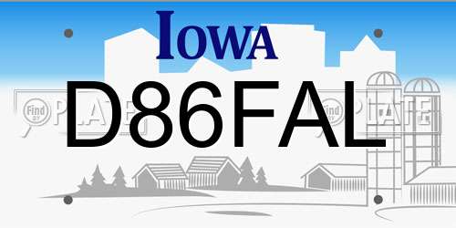D86FAL Iowa License Plate